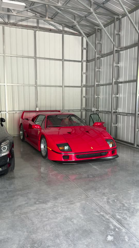 Ferrari F40 in a hangar